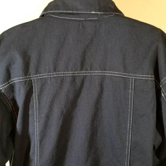 Vintage, On Que, Blue Cotton with White Stitching Zippered Jacket, large - Picture 4 of 10